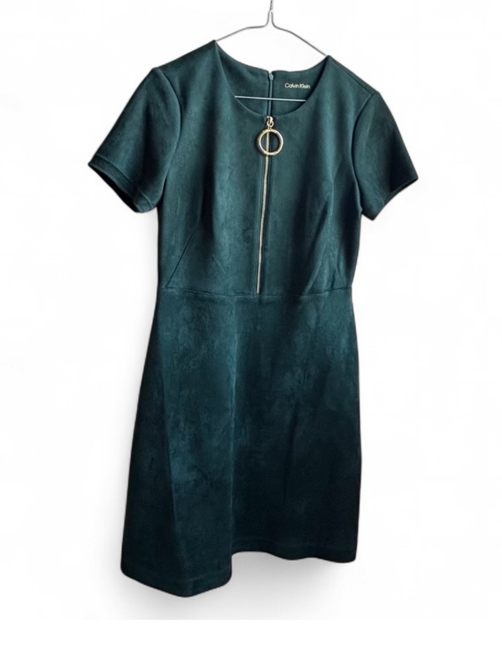 Calvin Klein Teal Short-Sleeve Sheath Dress with Ring Zip